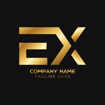 Golden metallic EX letter logo design