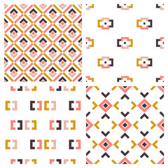 Set of 4 abstract geometric seamless patterns. Modern design vector wallpapers. Simple backgrounds with rectangles and squares in retro Scandinavian style.	