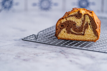 Traditional recipe of Portuguese Marble Cake with chocolate