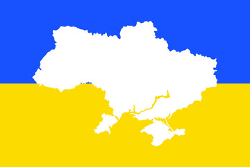 Ukraine map silhouette with background blue and yellow colors of the flag