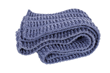 blue knitted wool scarf isolated on white background