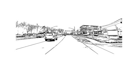 Fototapeta premium Building view with landmark of Mishawaka is the city in Indiana. Hand drawn sketch illustration in vector.