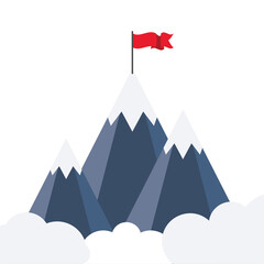 Mountains with red flag