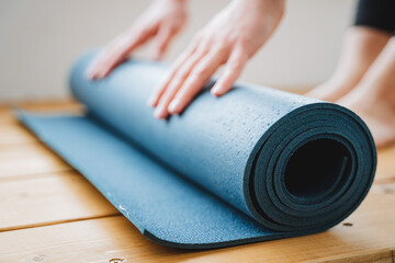 Close-up yoga, the texture of a mat for Zen practices.