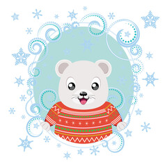 White bear in winter clothing