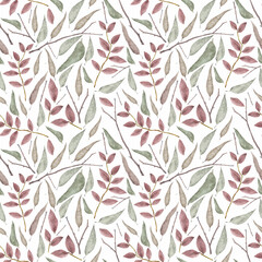 Cute floral pattern with realistic delicate pastel green and pink leaves. Plant background for fabric, paper.