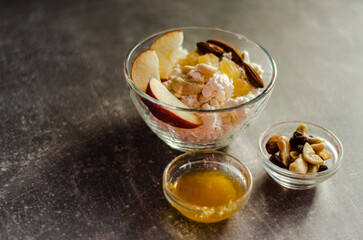 cottage cheese with dried fruits and honey