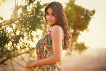 Pretty young model poses in the streets of Toledo, Spain
