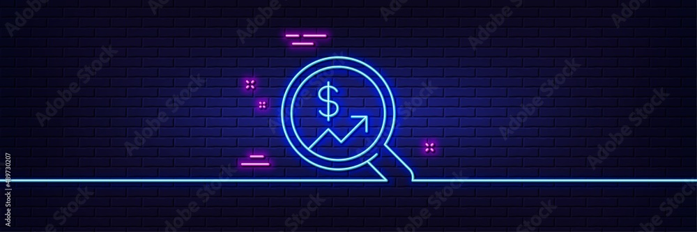 Poster neon light glow effect. business audit or statistics line icon. analytics with charts symbol. search
