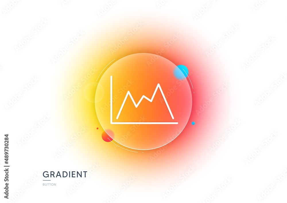 Poster line chart icon. gradient blur button with glassmorphism. financial growth graph sign. stock exchang