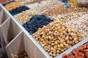 Dried fruits and nuts on local food market