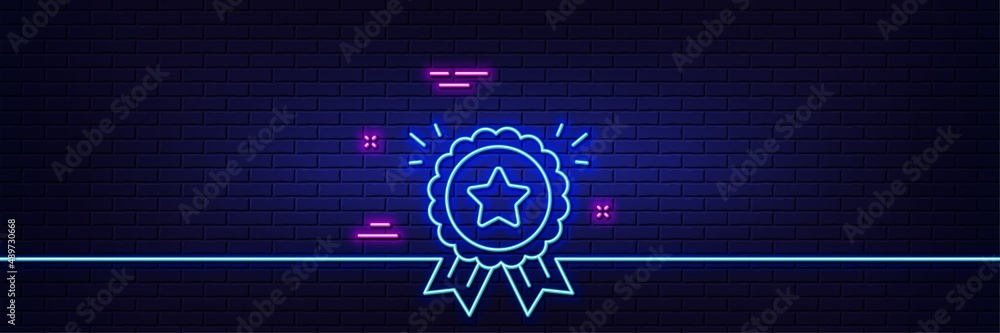 Wall mural neon light glow effect. loyalty award line icon. bonus points. discount program symbol. 3d line neon