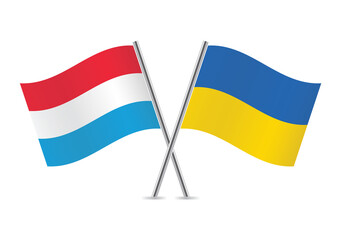 Luxembourg and Ukraine crossed flags. Luxembourgish and Ukrainian flags, isolated on white background. Vector icon set. Vector illustration.