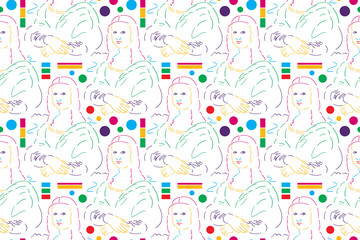 seamless repeating pattern with mona lisa. vector illustration