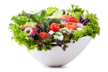 Vegetable salad bowl isolated on white background.