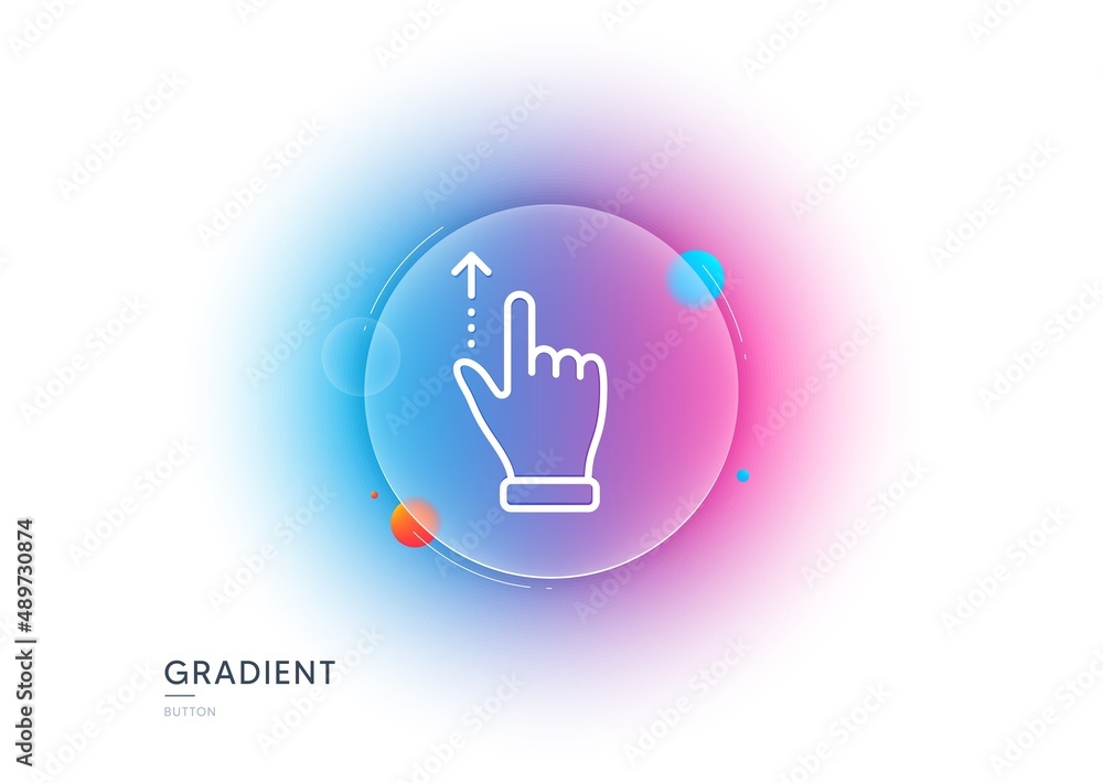 Poster touchscreen gesture line icon. gradient blur button with glassmorphism. slide up arrow sign. swipe a