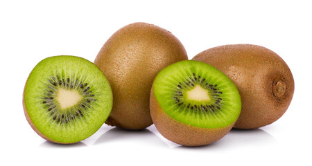 Delicious ripe kiwi fruits, isolated on white background