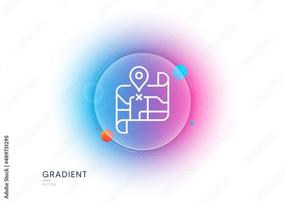 Poster map line icon. gradient blur button with glassmorphism. road trip sign. journey route distance symbo