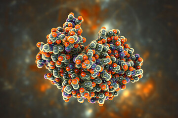 Molecule of pepsin stomach enzyme - obrazy, fototapety, plakaty