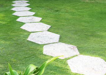 stone path on the lawn in the garden on a Sunny day