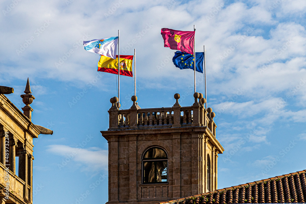 Poster tower with flag