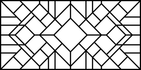 Vector sketch of a stained glass window. Vintage pattern. Abstract stained glass background. Art Deco decor for interior. Luxury modern interior. Template for design. Fence. Iron railing.