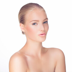Blond beauty. Cropped shot of a flawless young woman isolated on white.