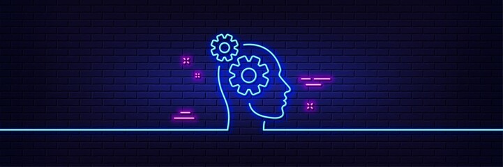 Neon light glow effect. Thoughts line icon. Teamwork sign. Core value symbol. 3d line neon glow icon. Brick wall banner. Thoughts outline. Vector
