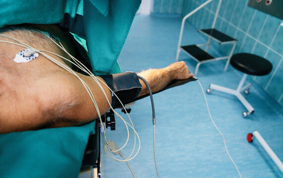 ECG electrodes on the patient. In hospital. Healthcare and medicine concept