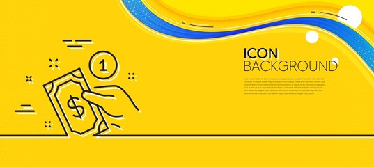 Obraz na płótnie Canvas Payment method line icon. Abstract yellow background. Give cash money sign. Minimal payment method line icon. Wave banner concept. Vector