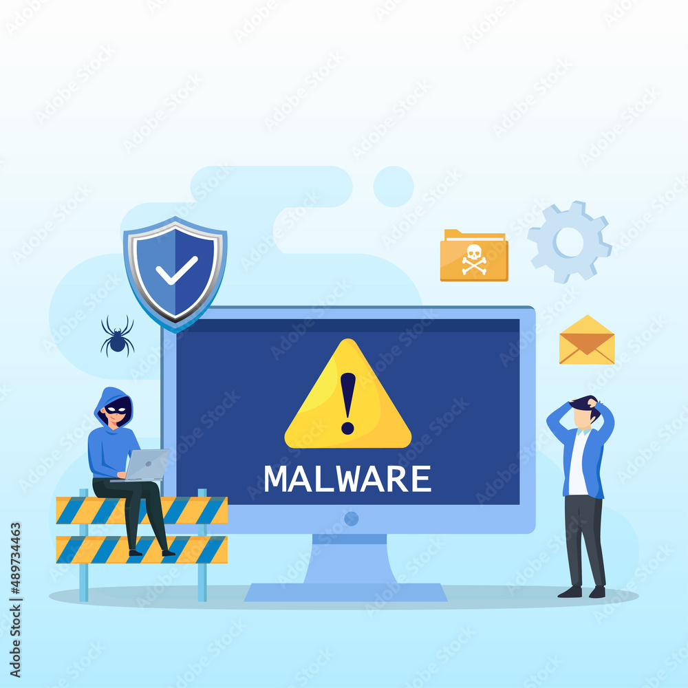 Poster virus malware detected concept, viruses attack warning signs, hacking alert messages vector