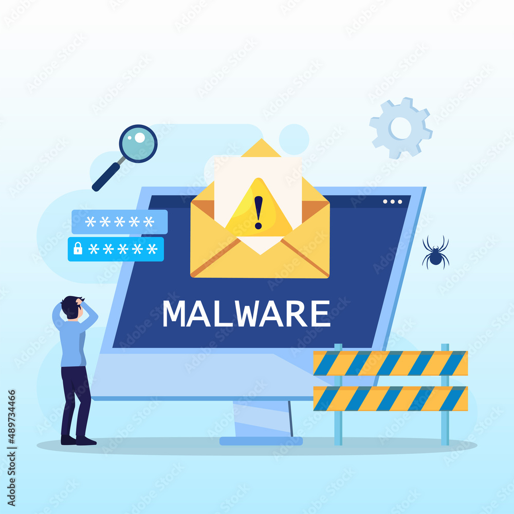 Poster virus malware detected concept, viruses attack warning signs, hacking alert messages vector