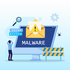 Virus malware detected concept, viruses attack warning signs, hacking alert messages vector © songo_