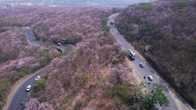 Aerial view of the Pune Bangalore highway at Katraj ghat near Pune India.