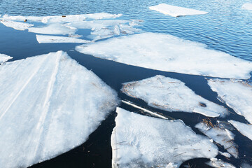 Ice floes on the water, melting ice, spring
