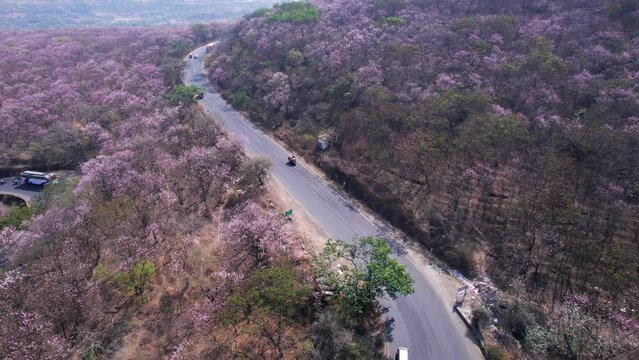 Aerial view of the Pune Bangalore highway at Katraj ghat near Pune India.