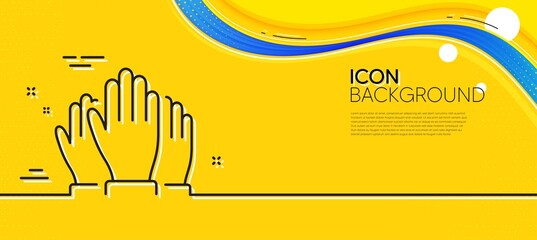 Vote hands line icon. Abstract yellow background. Election voting sign. Volunteers or referendum symbol. Minimal vote line icon. Wave banner concept. Vector - obrazy, fototapety, plakaty