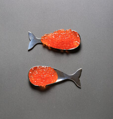 Red caviar on a gray background