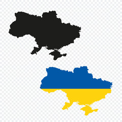 Ukraine Solid Black Detailed Map Vector With Ukrainian Flag