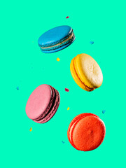 colored macaroons on a colored background