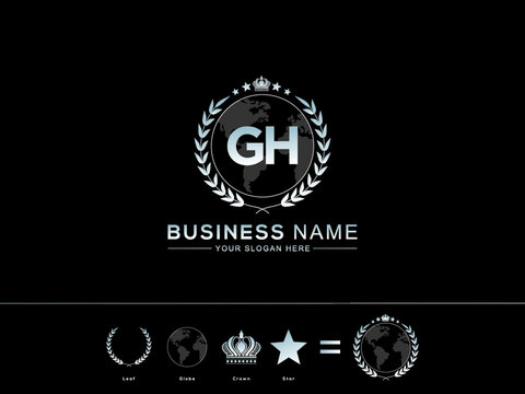 GH g&h Letter Logo, Abstract Initial gh Logo Image and circle Leaf Globe Royal Crown with Creative Star Design