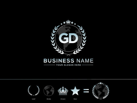 GD g&d Letter Logo, Abstract Initial gd Logo Image and circle Leaf Globe Royal Crown with Creative Star Design