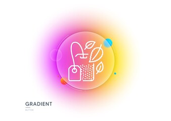 Mint Tea bag line icon. Gradient blur button with glassmorphism. Fresh herbal beverage sign. Mentha leaves symbol. Transparent glass design. Mint bag line icon. Vector