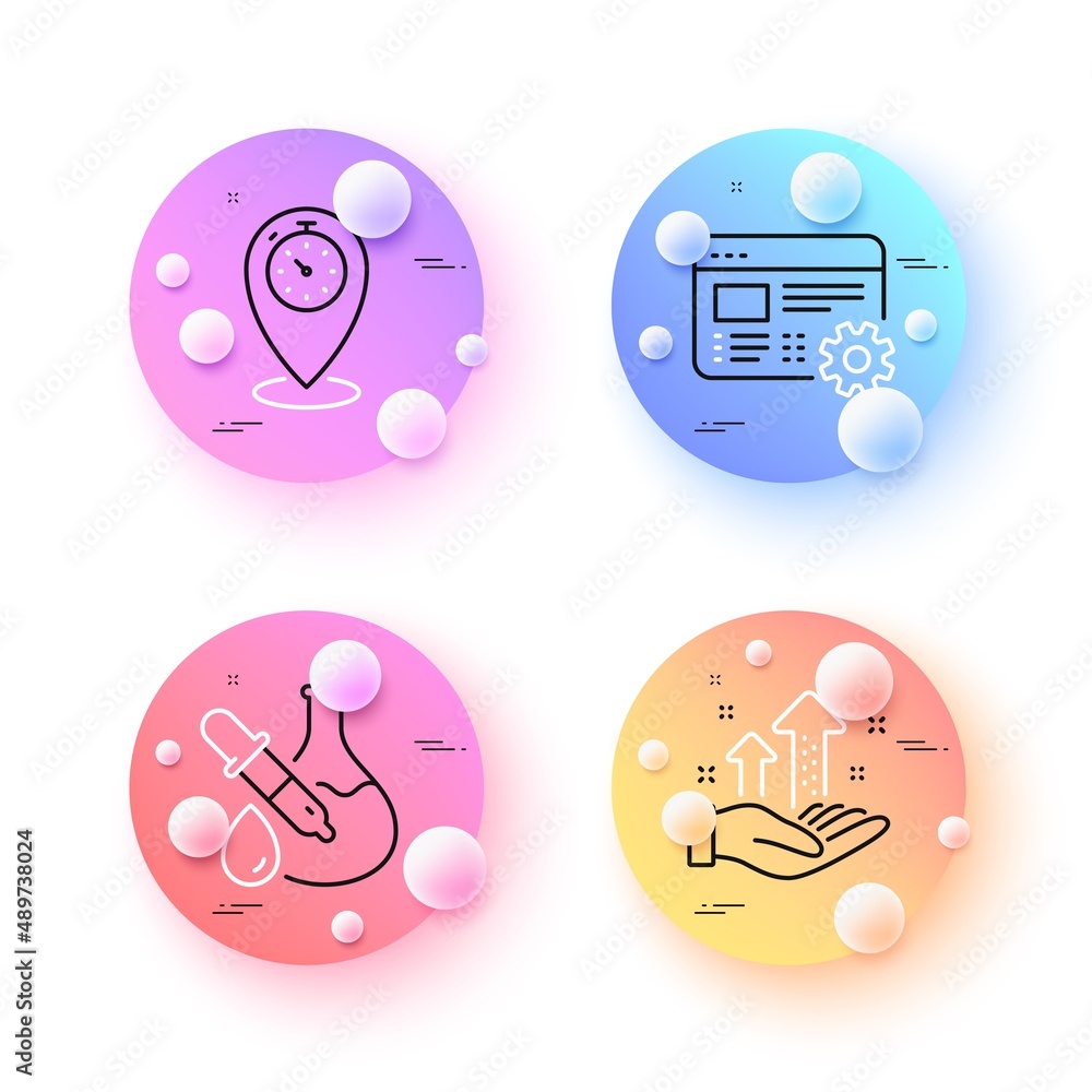 Poster analysis graph, timer and web settings minimal line icons. 3d spheres or balls buttons. chemistry ex