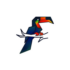 toucan bird or hornbill logo silhouette on a tree