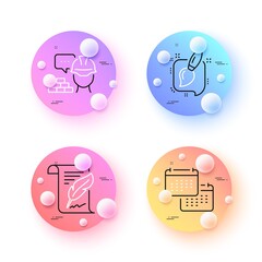 Painting brush, Calendar and Build minimal line icons. 3d spheres or balls buttons. Feather icons. For web, application, printing. Graphic art, Schedule planner, Construction service. Vector