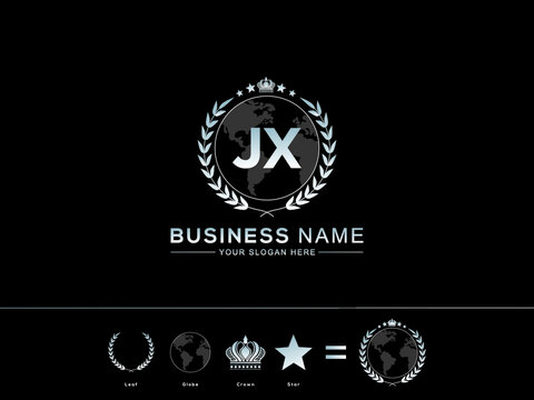 Letter JX logo icon, Creative jx Letter with circle Leaf Globe Royal Crown and Star Logo For Business