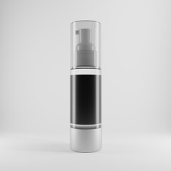 bottle spray cosmetic with blank label and transparent cap 3d render