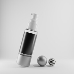 bottle  spray glass flying with blank label on white background with balls 3d render