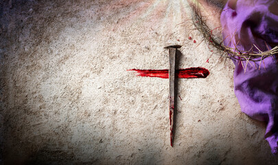 Cross And Passion - Calvary And Crucifixion Of Jesus - Crown Of Thorns And Bloody Spikes With...